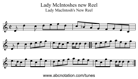 Lady McIntoshes new Reel - staff notation
