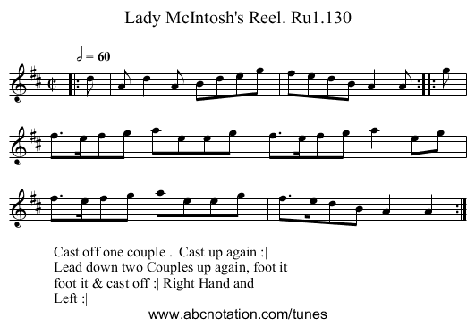 Lady McIntosh's Reel. Ru1.130 - staff notation