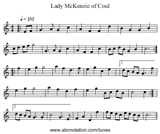 Lady McKenzie of Coul - staff notation