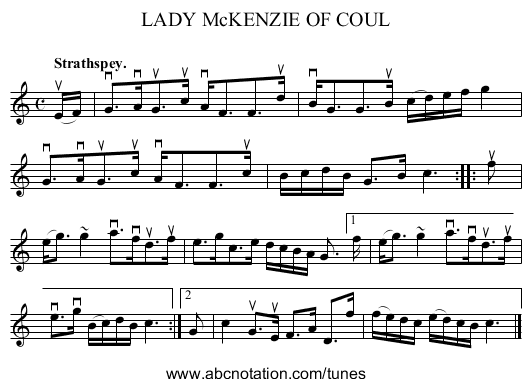 LADY McKENZIE OF COUL - staff notation