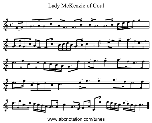 Lady McKenzie of Coul - staff notation