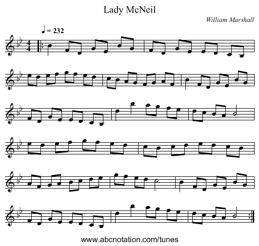 Lady McNeil - staff notation