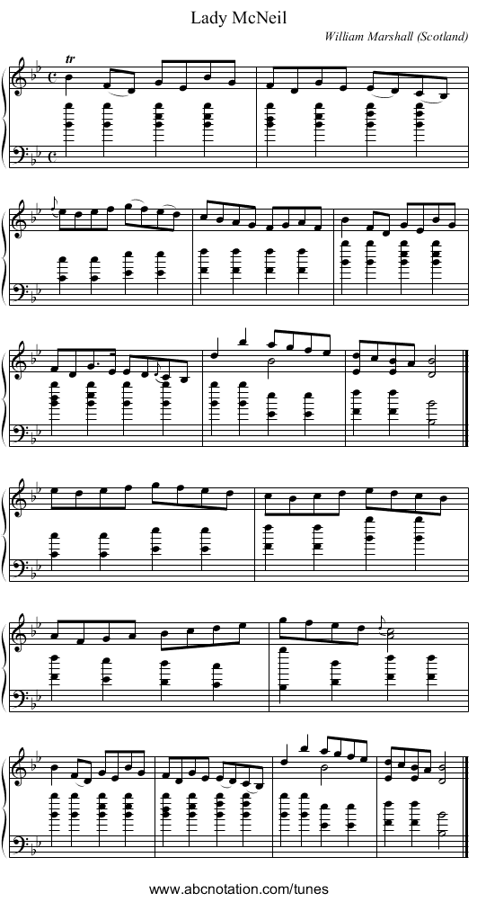 Lady McNeil - staff notation