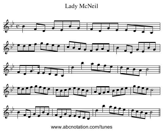 Lady McNeil - staff notation