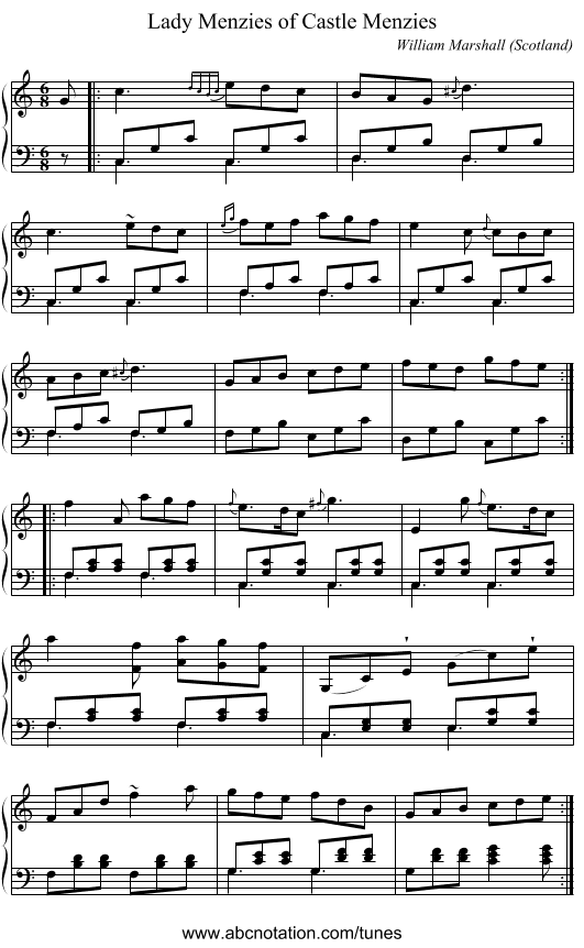 Lady Menzies of Castle Menzies - staff notation