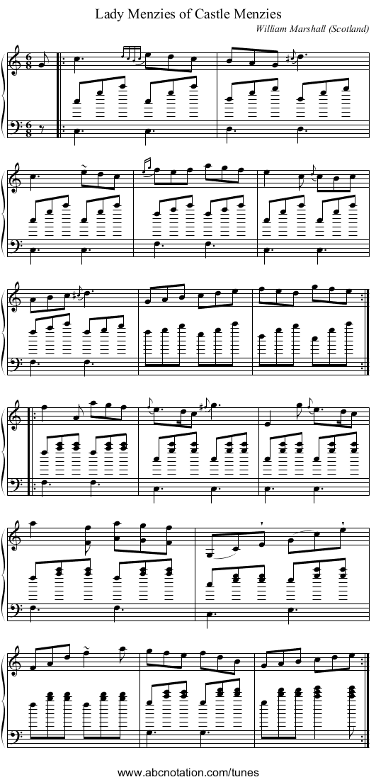 Lady Menzies of Castle Menzies - staff notation