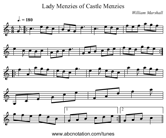 Lady Menzies of Castle Menzies - staff notation
