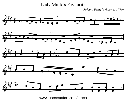Lady Minto's Favourite - staff notation