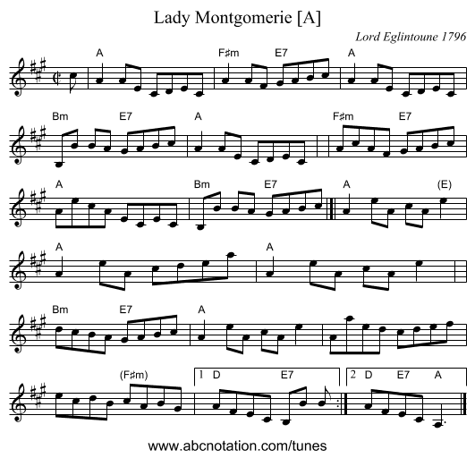 Lady Montgomerie [A] - staff notation