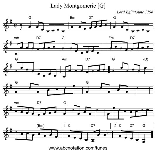 Lady Montgomerie [G] - staff notation