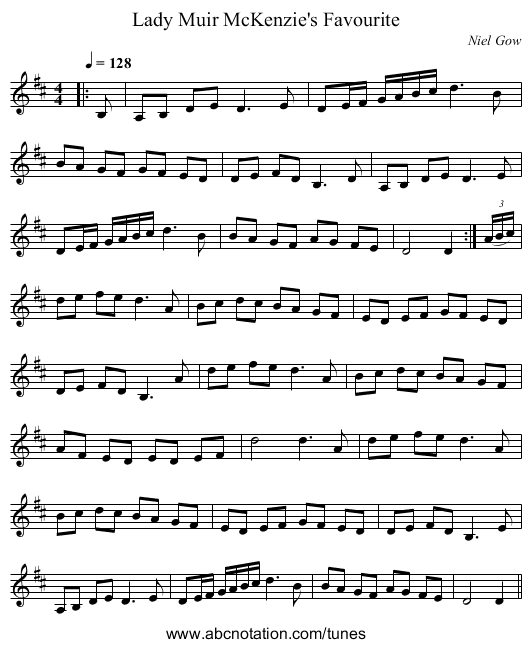 Lady Muir McKenzie's Favourite - staff notation