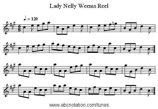 Lady Nelly Weems Reel - staff notation