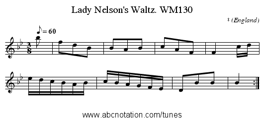 Lady Nelson's Waltz. WM130 - staff notation