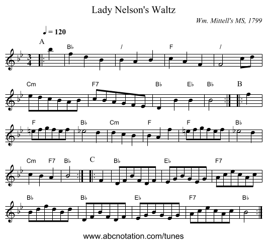 Lady Nelson's Waltz - staff notation