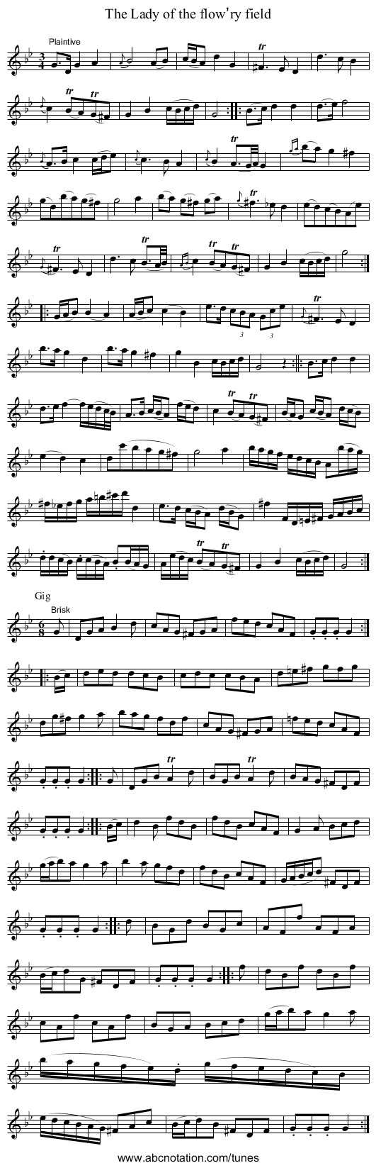 Lady of the flow’ry field, The - staff notation