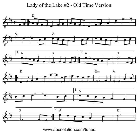 Lady of the Lake #2 - Old Time Version - staff notation