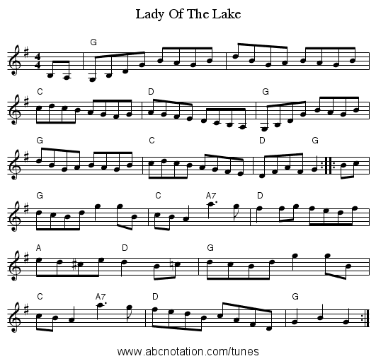 Lady Of The Lake - staff notation