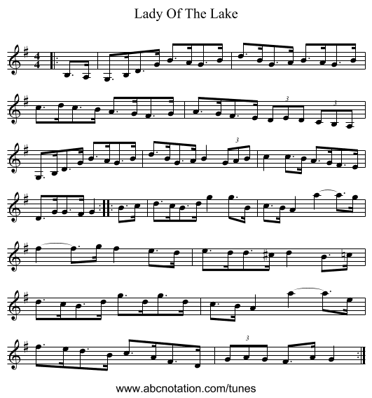 Lady Of The Lake - staff notation