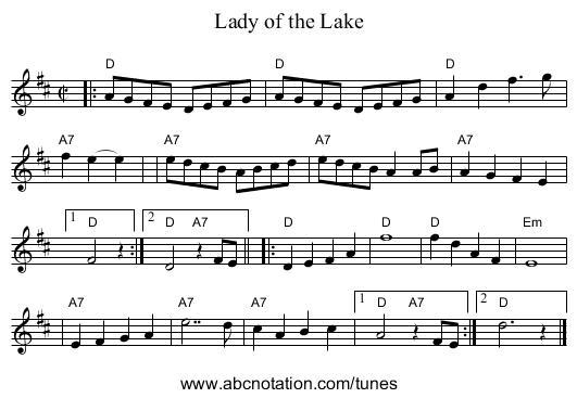Lady of the Lake - staff notation