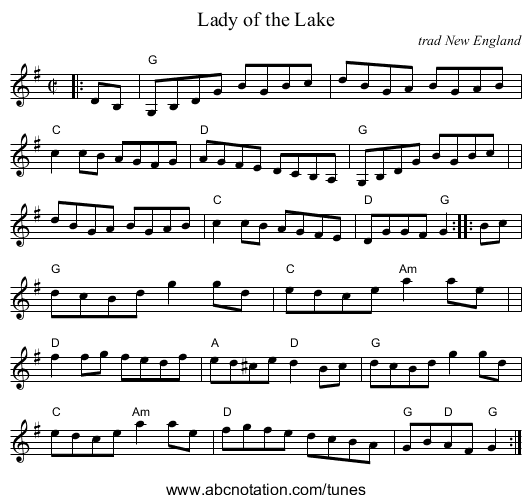 Lady of the Lake - staff notation