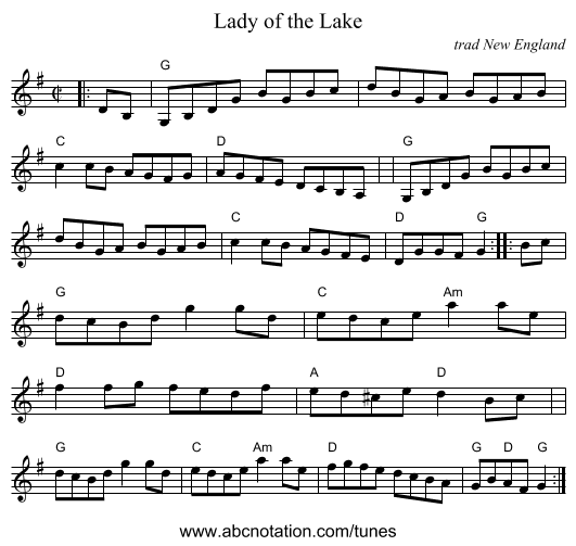 Lady of the Lake - staff notation