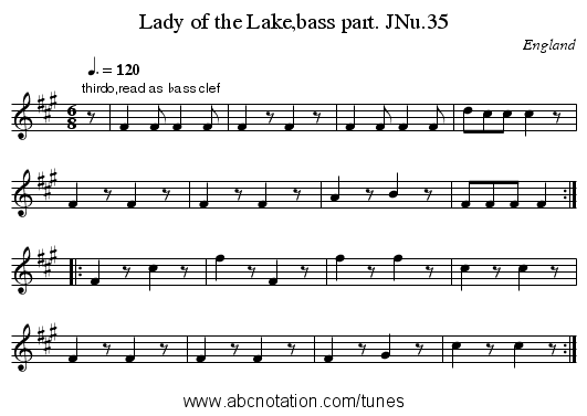 Lady of the Lake,bass part. JNu.35 - staff notation