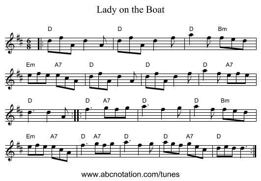 Lady on the Boat - staff notation