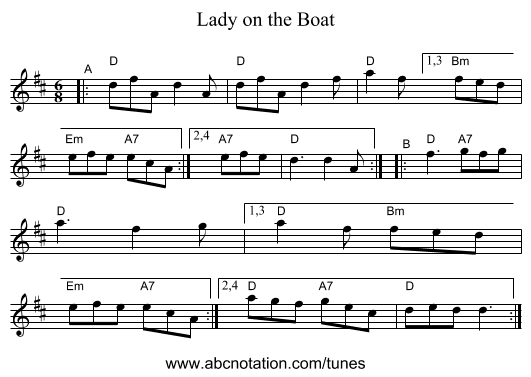 Lady on the Boat - staff notation