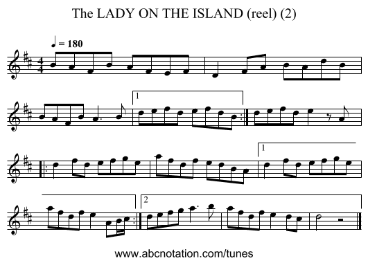 LADY ON THE ISLAND (reel) (2), The - staff notation