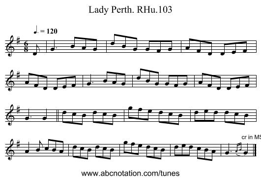Lady Perth. RHu.103 - staff notation