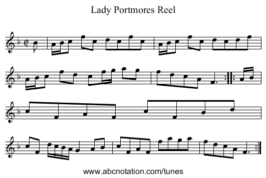 Lady Portmores Reel - staff notation