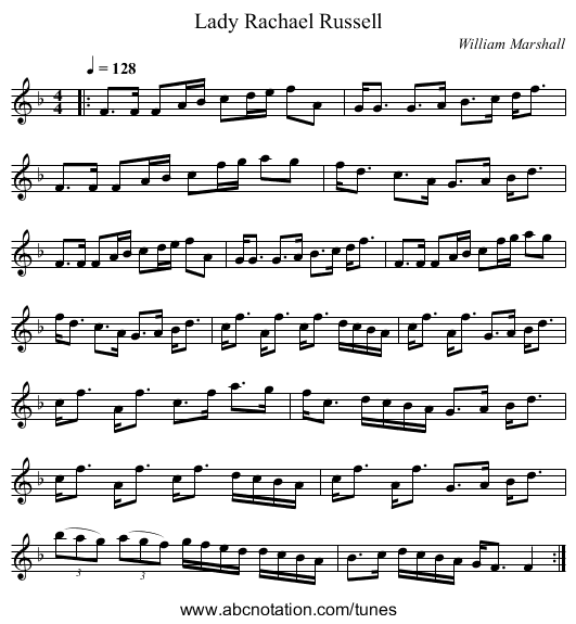 Lady Rachael Russell - staff notation