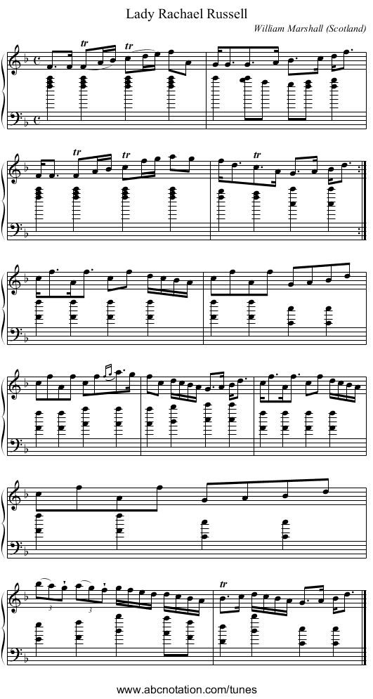Lady Rachael Russell - staff notation