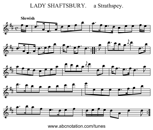 LADY SHAFTSBURY. a Strathspey. - staff notation