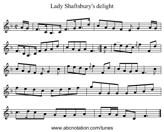 Lady Shaftsbury's delight - staff notation