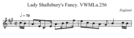 Lady Shaftsbury's Fancy. VWMLa.256 - staff notation