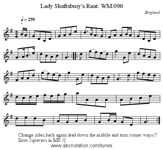 Lady Shaftsbury's Rant. WM.096 - staff notation