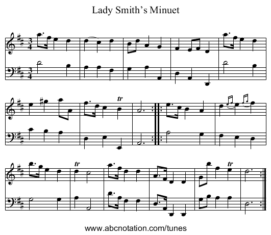 Lady Smith’s Minuet - staff notation