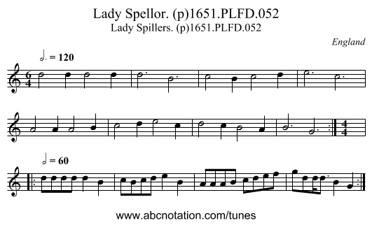 Lady Spellor. (p)1651.PLFD.052 - staff notation