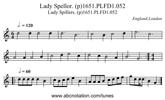 Lady Spellor. (p)1651.PLFD1.052 - staff notation
