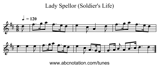 Lady Spellor (Soldier's Life) - staff notation