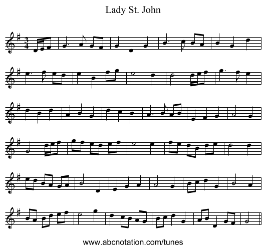 Lady St. John - staff notation