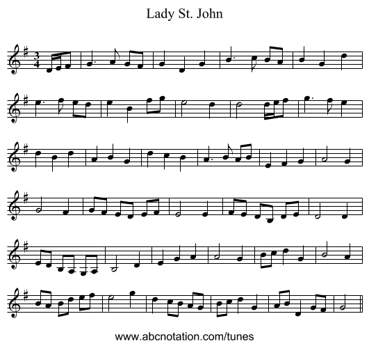 Lady St. John - staff notation