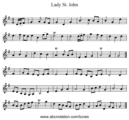 Lady St. John - staff notation