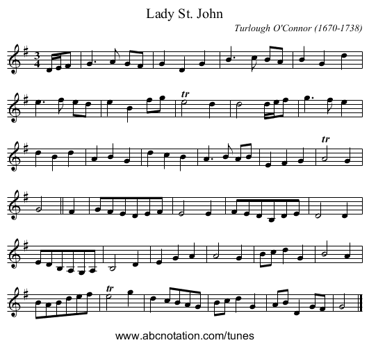 Lady St. John - staff notation