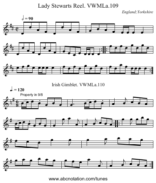 Lady Stewarts Reel. VWMLa.109 - staff notation