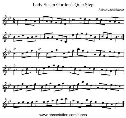 Lady Susan Gordon's Quic Step - staff notation