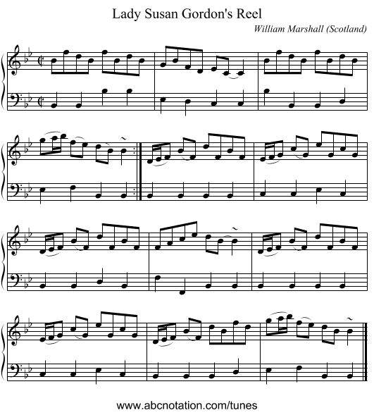 Lady Susan Gordon's Reel - staff notation