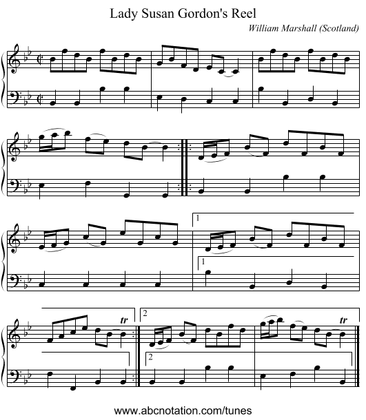Lady Susan Gordon's Reel - staff notation