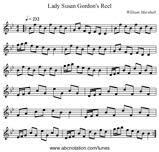 Lady Susan Gordon's Reel - staff notation